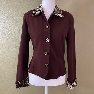 Vintage Two Stars Womens Small Cheetah Print Collared Cuffed 4 Button Blazer USA